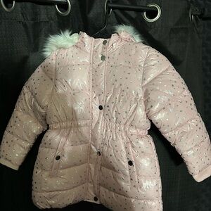 Pink Star Patterned Puffer Jacket